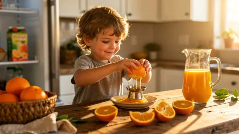Un garçon presse des oranges fraîches ce dimanche, refusant le jus industriel avec fierté authentique