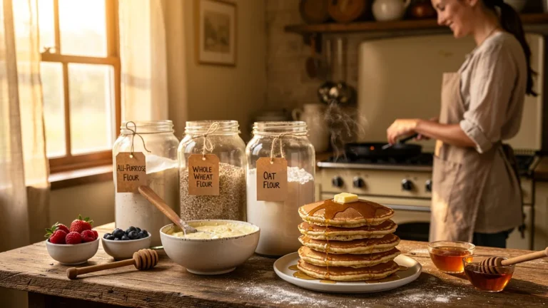 Comparaison de trois farines bio locales dans une recette authentique de pancakes du dimanche matin