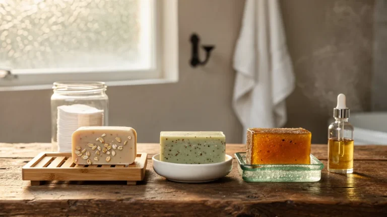 Comparaison de 3 savons bio solides pour peau sèche sur un mois avec différents porte-savons