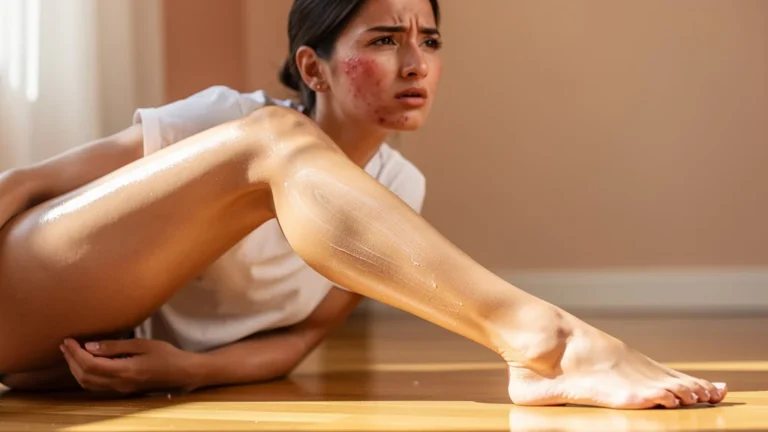 Comparaison visage irrité et jambes douces après usage de cosmétiques DIY à l’huile de coco