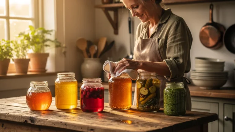 Bocaux en verre réutilisés dans une cuisine lumineuse pour préserver et conserver durablement