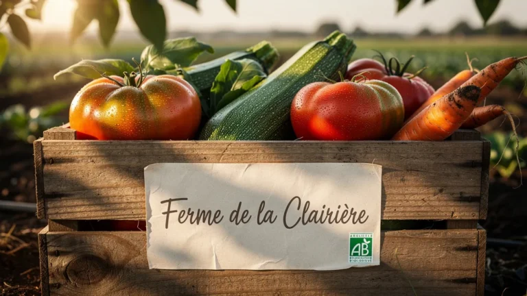 Étiquette mettant en valeur le nom du maraîcher plus que le label AB sur des légumes biologiques frais